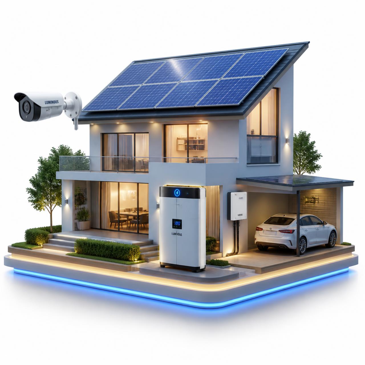 Modern home with solar panels, inverter and CCTV powered by Shakthi Agencies